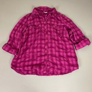Croft and Barrow Flannel Shirt Women's Plus 1X Plaid Button Down Shirt Pink